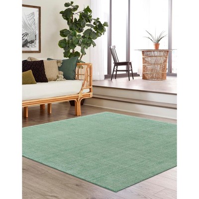 Hand-Knotted Green Wool Square Indoor Area Rug