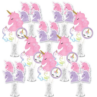 Big Dot of Happiness Rainbow Unicorn - Magical Unicorn Baby Shower or Birthday Party Centerpiece Sticks - Showstopper Table Toppers - 35 Pieces