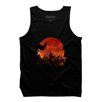 Men's Design By Humans Spooky Halloween Blood Moon Eclipse Ghostly Birds By KateLCardsNMore Tank Top
