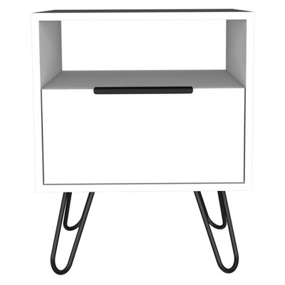 NicBex Nightstand with Open Storage Shelf Wooden Storage Drawer Cabinet with Door and Hairpin Legs for Bedroom,Living Room