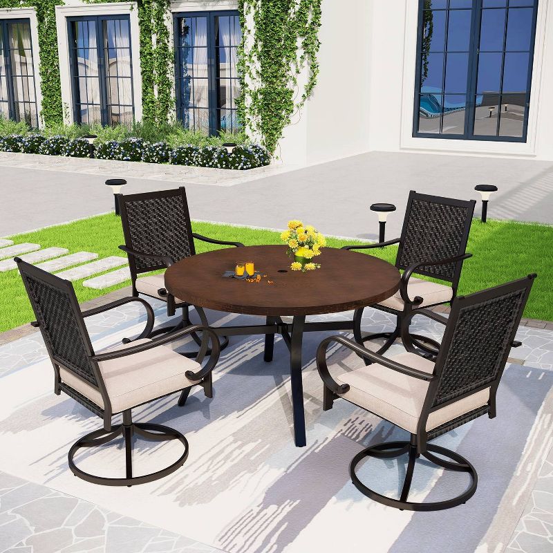 5pc Patio Dining Set with 360 Swivel Chairs with Cushions and Round Steel &#38; Faux Wood Tabletop - Captiva Designs, 1 of 11