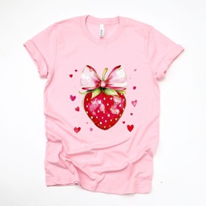 Coquette Strawberry Hearts Watercolor - Women's Short Sleeve Graphic T-Shirt - 1 of 4