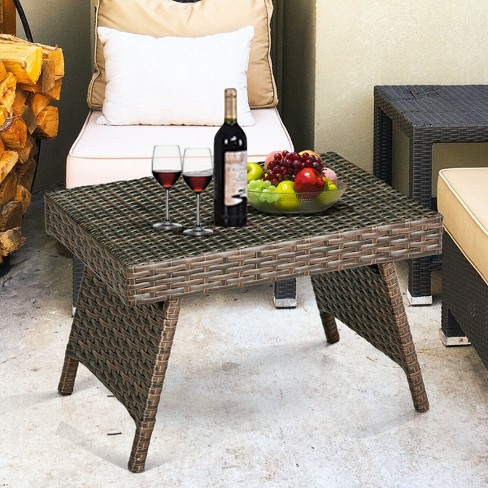 Costway Patio Folding Wicker Side Coffee Table Poolside Garden Lawn Bistro Furniture Target