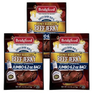Bridgford Sweet Baby Ray’s Beef Jerky Honey BBQ 6.2 oz  - Ready to Eat High Protein Jerky for Midday Energy Boost or a Post Workout Snack - 1 of 4