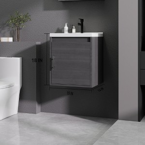 KTMBDW Floating Bathroom Vanity with Sink, Single Sink Wall Mounted Bathroom Vanity, White Ceramic Basin Top for Small Space - 1 of 4