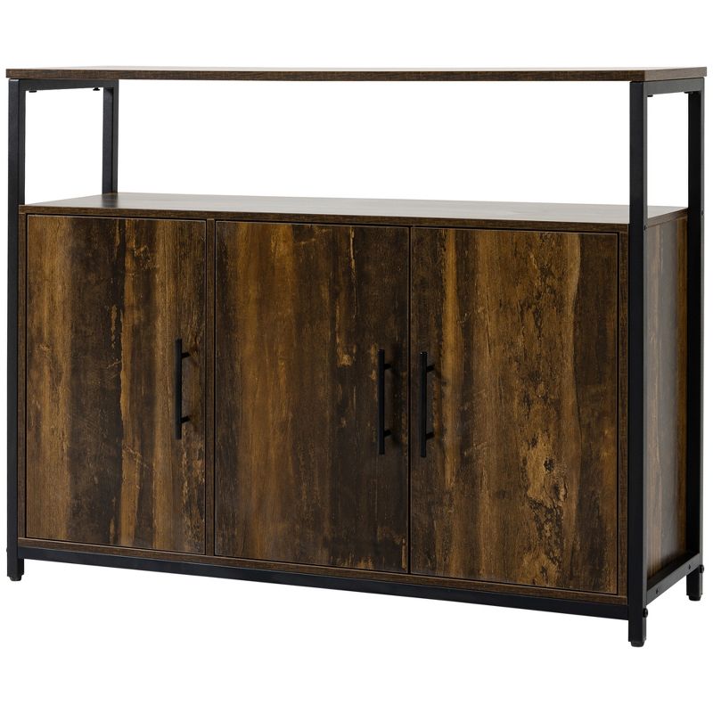 HOMCOM Industrial Kitchen Sideboard, Buffet Cabinet with Storage Open Compartment and Adjustable Shelves for Living Room, Hallway, Rustic Brown, 4 of 7
