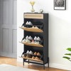 Rattan Storage Cabinet - 3 Flip Doors & 1 Drawer, Adjustable Shelves, Anti-Tip Safety, Elegant Oak Finish, Ample Shoe Storage for Entryway - 3 of 4