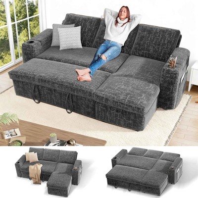 Vipbear Sleeper Sofa Bed, 82" Pull Out Couch with Reclining Backrest/Reversible Storage Chaise, 3 in 1 L-Shaped Couch Tool-Free Assembly