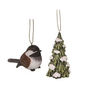 Transpac Resin Snowy Bird/Tree Ornament Set of 2 Christmas Home Decorations - 1 of 1