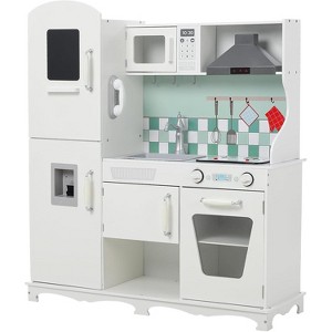 Kids Kitchen Playset-Wooden Kitchen with Cooking Stove,Oven,Sink,Microwave,Blackboard,Storage Cabinets,Range Hood Pretend Toys with Sound Light - 1 of 4