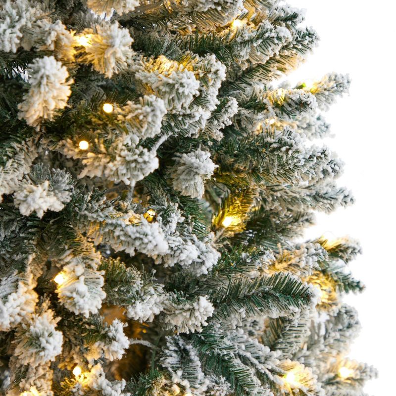 Nearly Natural 6&#39; Pre-lit Flocked Slim Montreal Fir Artificial Christmas Tree Warm White LED Lights, 5 of 12