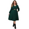 Coolmee Womens Plus Size Casual Sweater Dresses with Pockets V-Neck Lantern Long Sleeve Winter Pullover Sweater Midi Dresses with Belt XL Green - 2 of 4