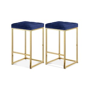 Meridian Furniture,Nicola Navy Velvet Stool, Set of 2 - 1 of 4