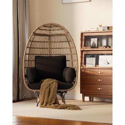 Outdoor Egg Chair, Oversized Rattan Lounge Chair with Cushions for Balcony, Bedroom, or Backyard