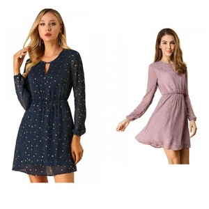 Allegra K Women's Choker V Neck Vintage Flared Gilding Metallic Shiny Star A-Line Dress 2 Packs - 1 of 4