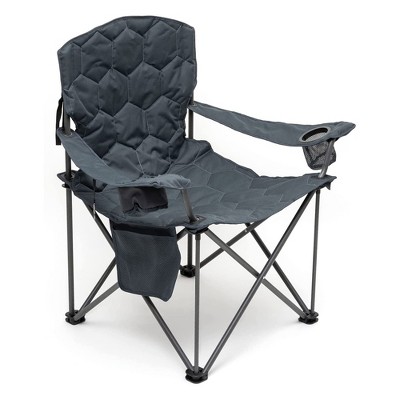 Sunnyfeel XL Oversized Portable Folding Soft Padded Outdoor Camping Lawn Chair with Built In Bottle Opener and 2 Cup Holders for Tall People, Gray