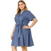 Women's Plus Size Relaxed Fit Buttons Belted Short Sleeves Chambray Shirtdress - Agnes Orinda - 4 of 4