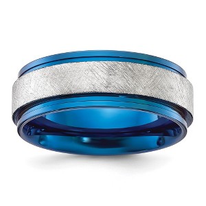 Chisel Stainless Steel Polished Blue IP-plated with Scratch Finish Center 8mm Band Ring - 1 of 4