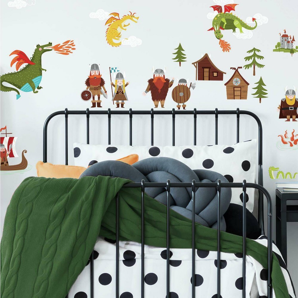 Dragons/Vikings Peel and Stick Wall Decal - RoomMates: Vinyl, Self-Adhesive, Modern Decor, 23 Pieces