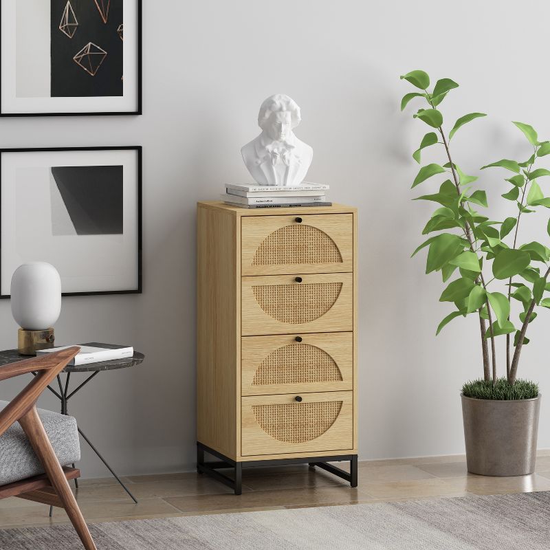 Arina Farmhouse Natural Rattan Vertical 4 With Deep Drawers Dresser-The Pop Maison, 2 of 8
