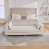 JUJABU 83.1" Modern Chenille Upholstered End of Bed Bench with Armrests and Bolster Pillows – Rubberwood Legs, Beige - 2 of 4