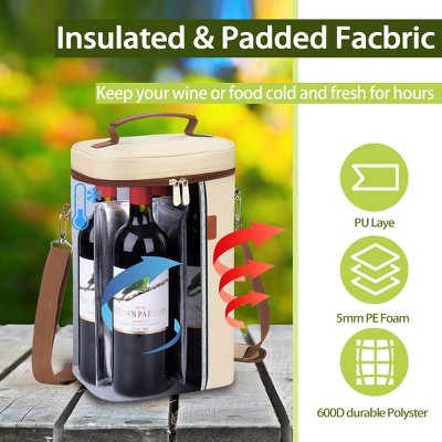 Beige 4-Bottle Insulated Canvas Wine Carrier Tote