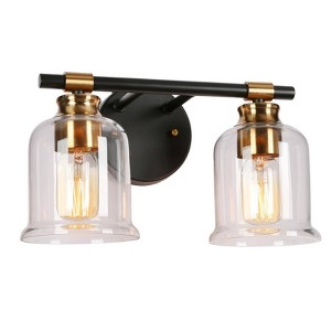 LNC Chayote 12.5-in W 2-Lights Polished Gold and Matte Black  Modern/Contemporary  Vanity  Lights,Clear Glass Bell Shade - 1 of 4