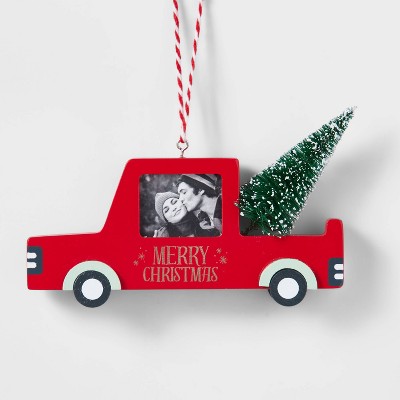 Wood Truck with Tree Photo Frame Christmas Ornament Red - Wondershop™