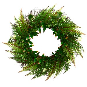 Nearly Natural 23-in Assorted Fern Wreath UV Resistant (Indoor/Outdoor) - 1 of 4