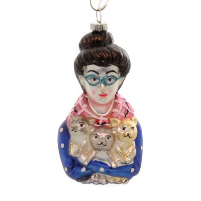 Holiday Ornament 4.25" Cat Lady Crazy Kitten Old Maid  -  Tree Ornaments