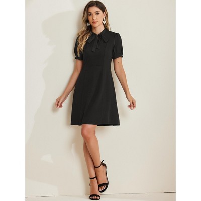 Женские платья INSPIRE CHIC Women's Bow Tie Keyhole Neck Puff Sleeve Elegant Work Dress Large Black — фото 4