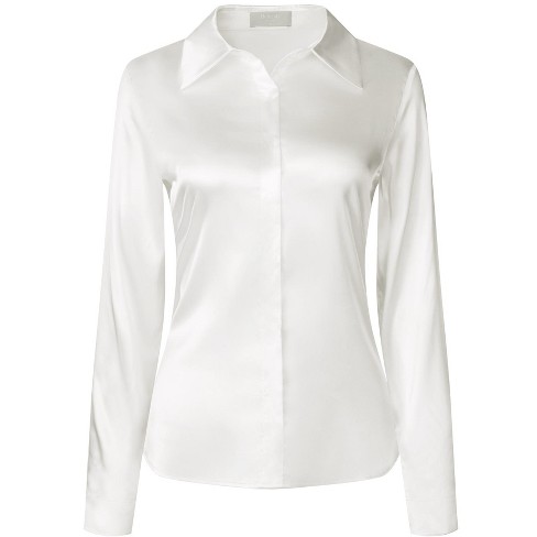 Hobemty Women's Elegant Satin Point Collar Long Sleeve Work Office ...