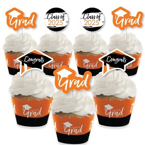 Big Dot of Happiness 2025 Orange Graduation Cupcake Decoration - Party Cupcake Wrappers and Treat Picks Kit - Set of 24 - 1 of 4