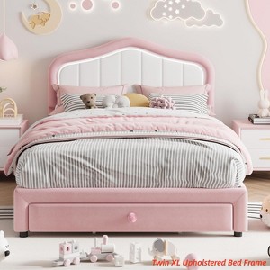 Twin/Twin-XL/Full Size Upholstered Bed Frame with Storage Drawer and Smart light Headboard for Kids, Wooden Slats Support, No Box Spring Needed - 1 of 4
