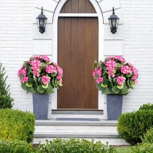 Artificial Topiary Ball Trees with Metal Stakes, UV-Resistant PE Fake Plants with Begonia Flowers for Indoor Outdoor Decor - 1 of 4