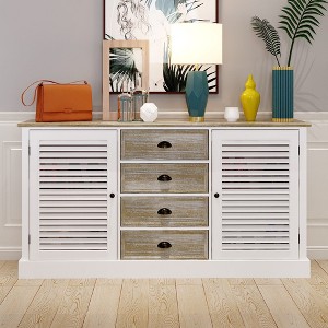 Hitow 4 Drawer Double Door Horizontal Dresser Louvered Decorative Bathroom White - 1 of 4