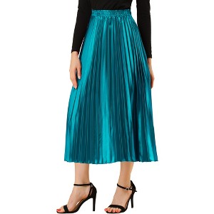 INSPIRE CHIC Women's Party Elastic Waist Metallic Shiny Accordion Pleated Midi Skirt - 1 of 4