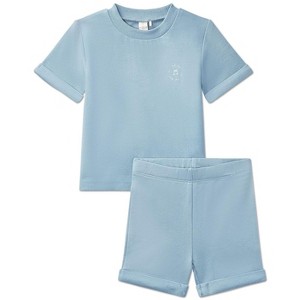 MiniMoi 2 Piece Baby and Toddler "Feel The Beat" Stretch Cotton Tee and Shorts Set Blue Fog 6-M - 1 of 4