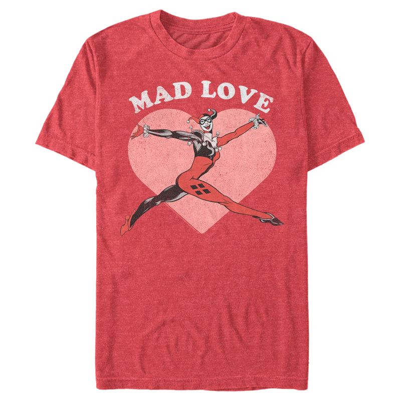 Men's Batman Valentine's Day Harley Quinn Mad Love T-Shirt, 1 of 6