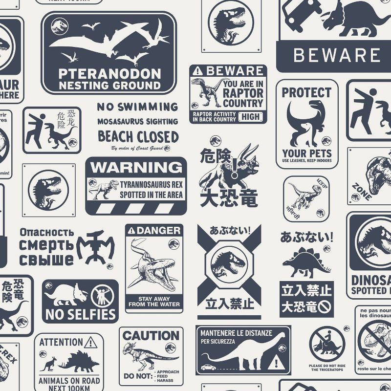 Jurassic World Dominion Signs Peel and Stick Kids&#39; Wallpaper Tan/Blue - RoomMates, 1 of 7