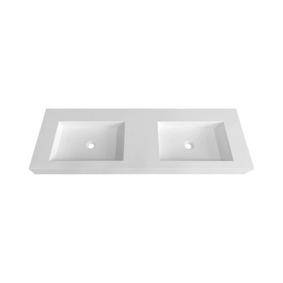 VANIRROR Wall Mount Bathroom Double Sink, 59x18.9" Solid Surface Floating Sink, Rectangle Modern Countertop Vessel Basin for Bathroom Vanity, White