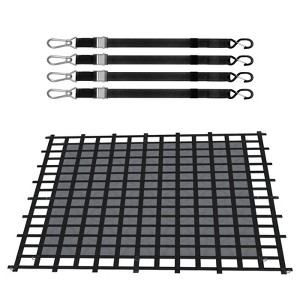 VEVOR Cargo Net, 120 in x 105 in, Heavy Duty Truck Cargo Net for Truck Bed, 4 Straps with Carabiners & S-Hooks, Wear-resistant & Weather-proof,Black - 1 of 4