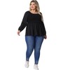 Agnes Orinda Women's Plus Size Smocked Peplum Round Neck Long Sleeve Chiffon Shirt Blouses - 3 of 4