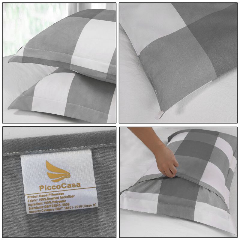 PiccoCasa 100% Quality Soft Plaid Pattern Comforter Sham Set 3 Pcs, 4 of 8
