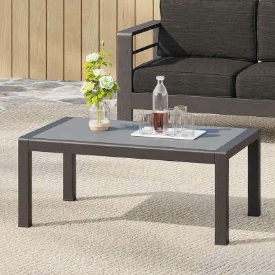 Outdoor Aluminum Coffee Table,Rectangular Patio Coffee Table with Weather Resistant Frame,Modern Coffee Table for Living Space-Coolbibila