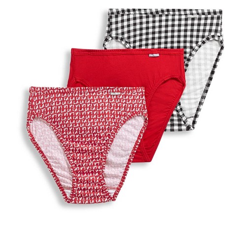 Jockey Womens Plus Size Elance French Cut 3 Pack Underwear Cuts 100% cotton  9 Holly Berry Red/Classy Gingham/Fa La La