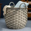 SEVOBAL Laundry Bags and Baskets Round Resin Woven Wicker Multi-Use Storage Basket with Handles for Storage and Home Decoration, Gray, 18"*18"*15.7" - 4 of 4