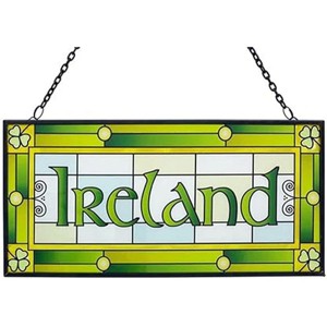 Slickblue Rectangular Irish Stained Glass Panel – Hanging Decor with 4 Celtic-Inspired Cultural Designs - 1 of 3