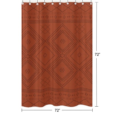 Burnt Orange and Black Geometric Tribal Fabric Shower Curtain