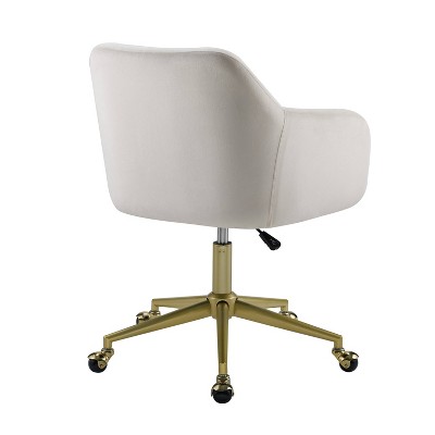 ErgoQuilt 25'' Off-White Fabric Swivel Office Chair with Gold Metal Base